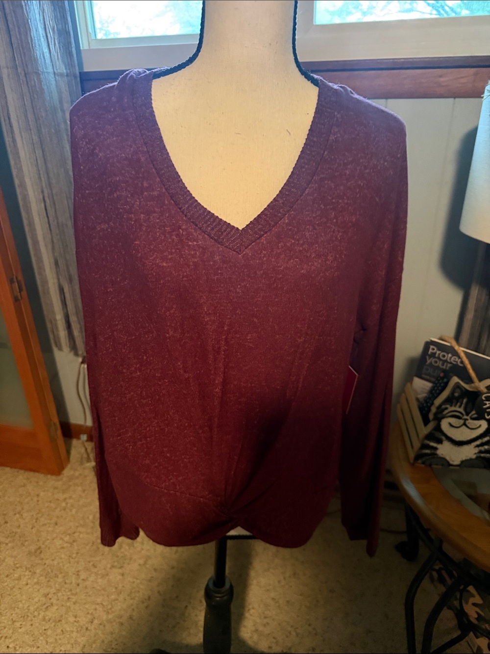 Sonoma Maroon V-Neck Twist-Hem Sweater
